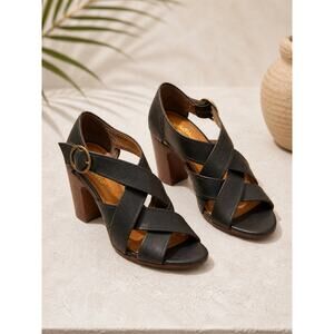 SEYCHELLES Black Leather Strappy Block Heel Sandals Size 9
